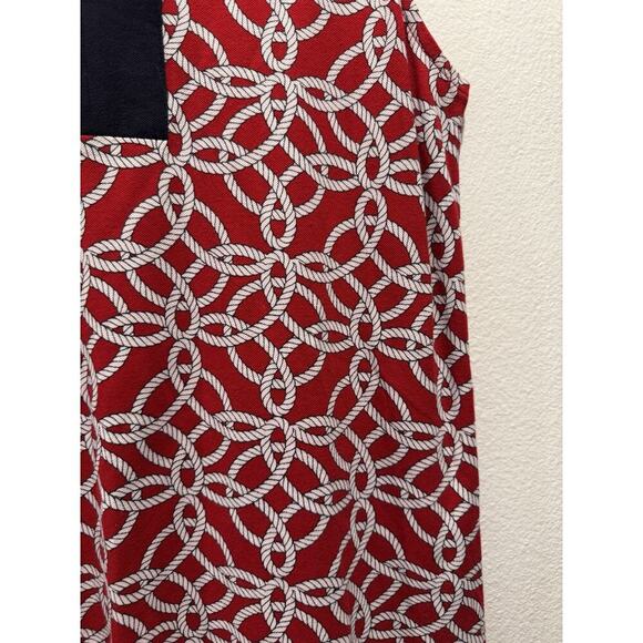 Talbots Size Medium Nautical Shift Dress Red White Blue Print Sleeveless Coastal - Picture 3 of 5